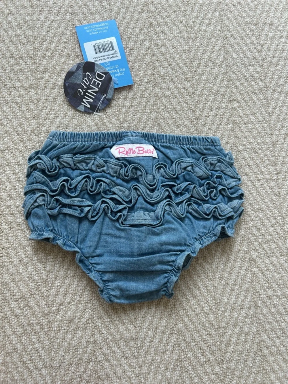 Ruffle Butts Denim-Style Blue Ruffled Diaper Cover